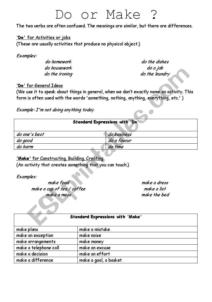 Do or Make? worksheet