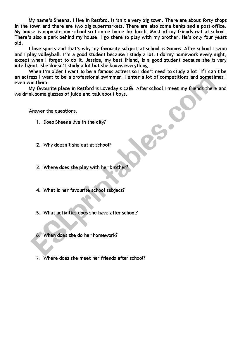 Present Simple text worksheet