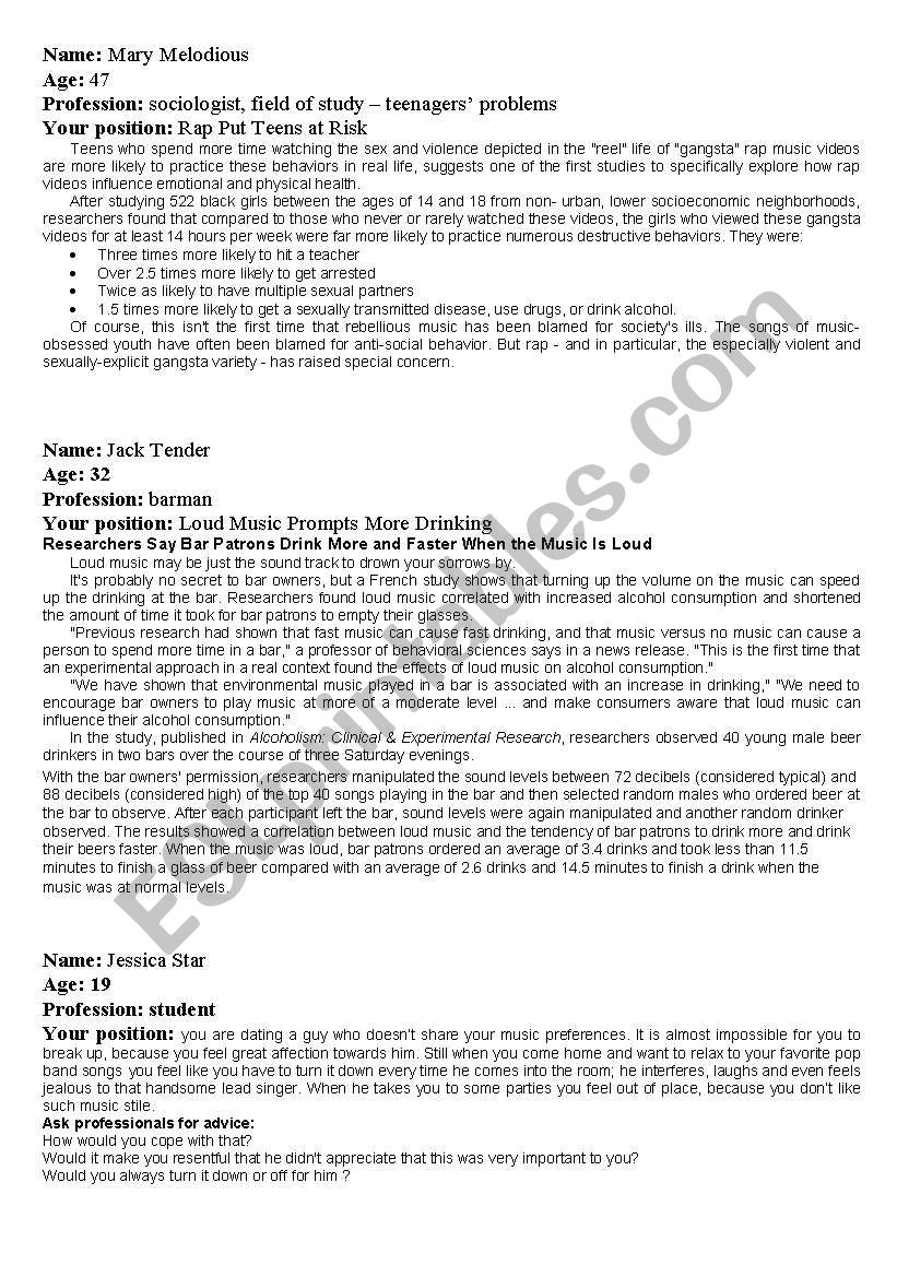 Music: Round Table Discussion worksheet