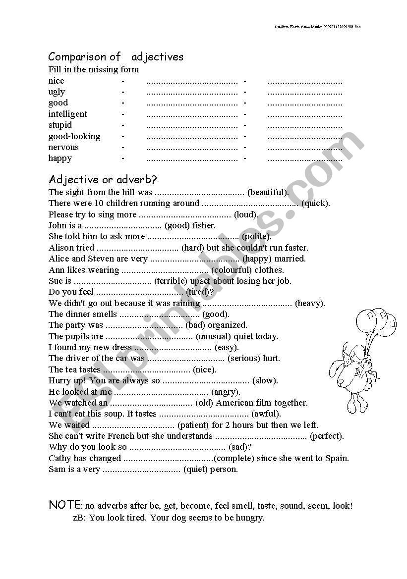 Adjectives - adverbs worksheet