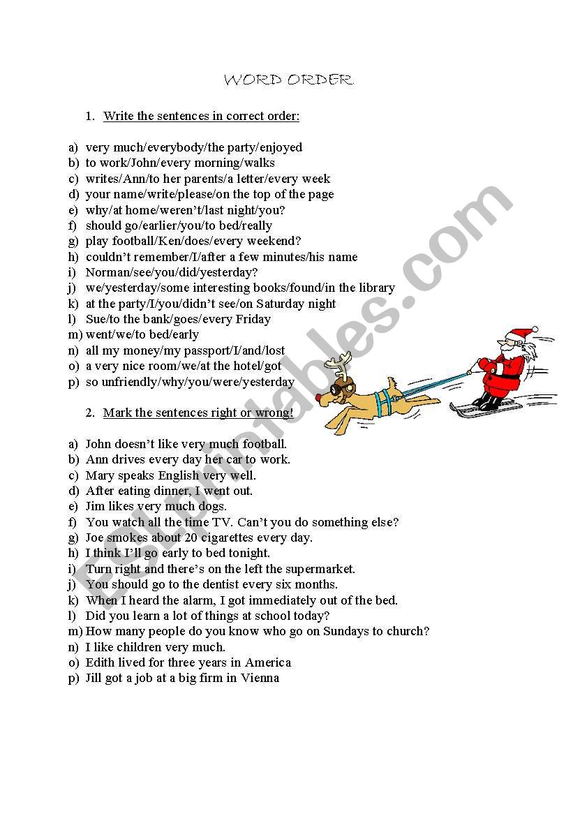 word order worksheet