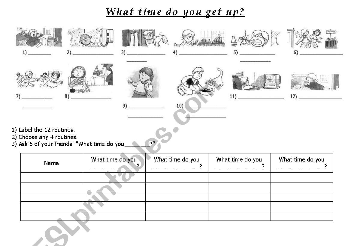 What time do you get up? worksheet