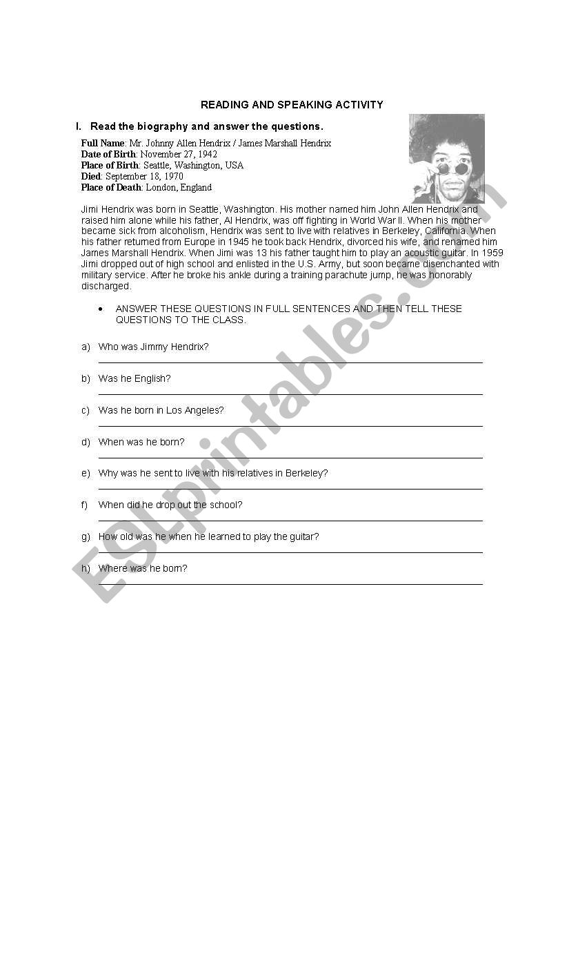 Jimis short biography worksheet