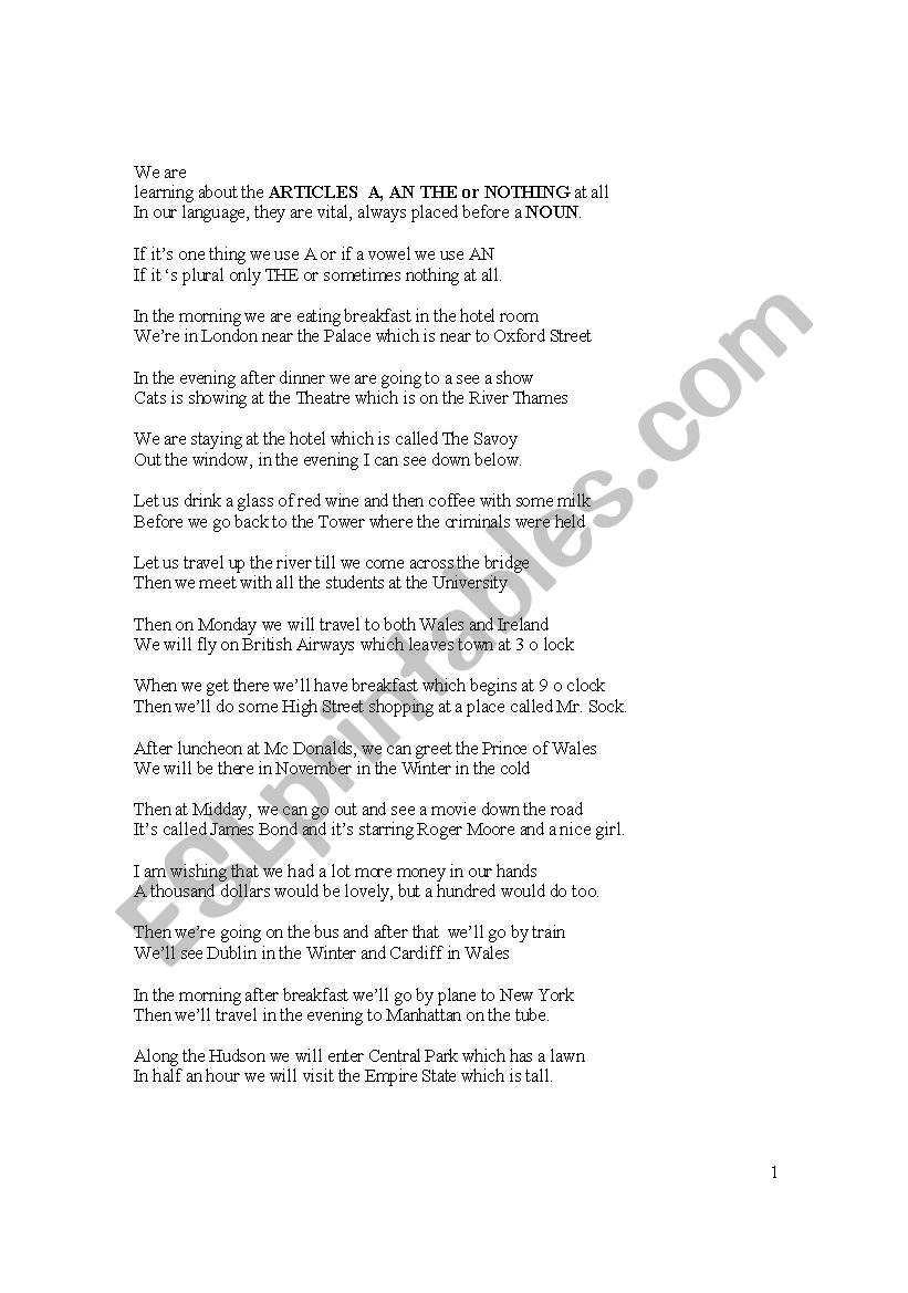 Article song (to Clementine) worksheet