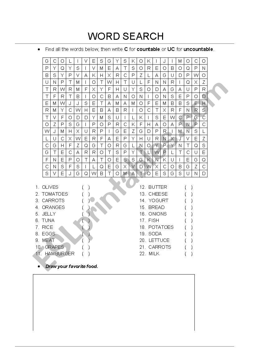 FOOD WORDSEARCH worksheet