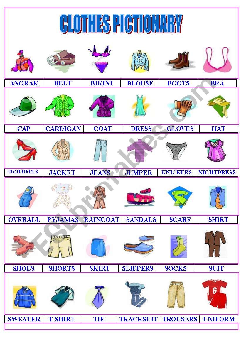 Clothes Pictionary worksheet