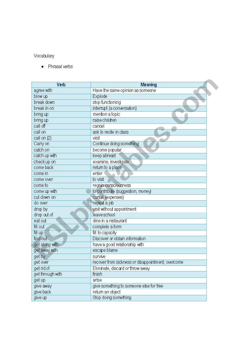 phrasal verbs worksheet