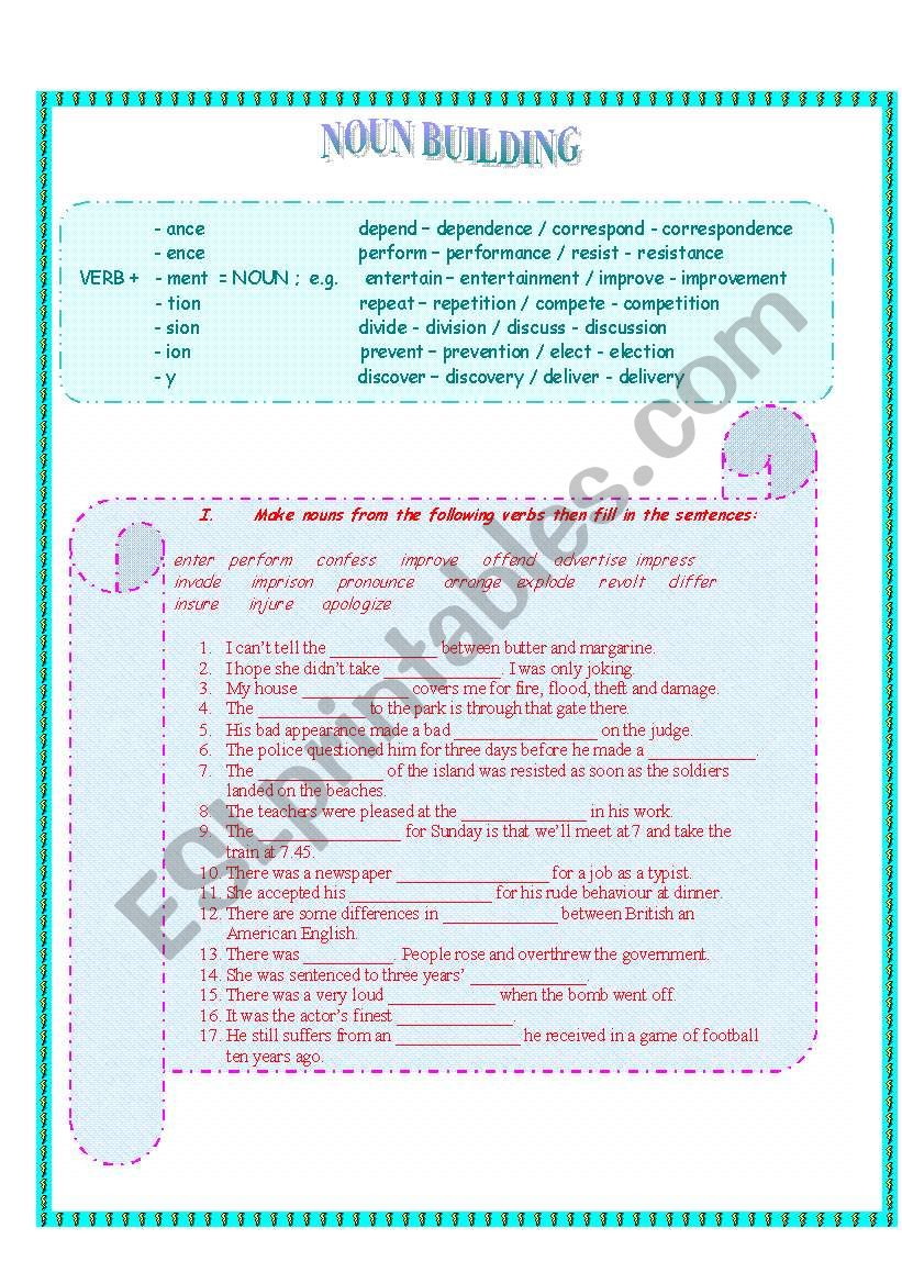 NOUN FORMATION worksheet