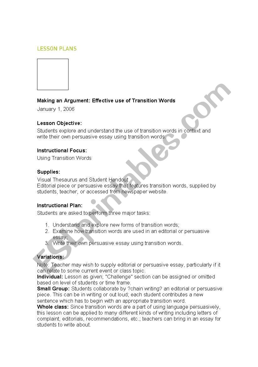 transitional words worksheet
