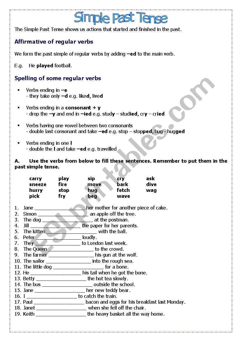 Affirmative Simple Past Tense (regular verbs)