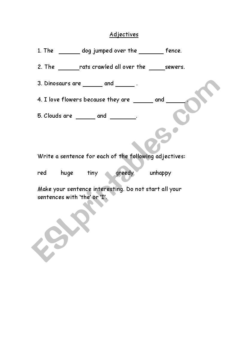 adjectives worksheet