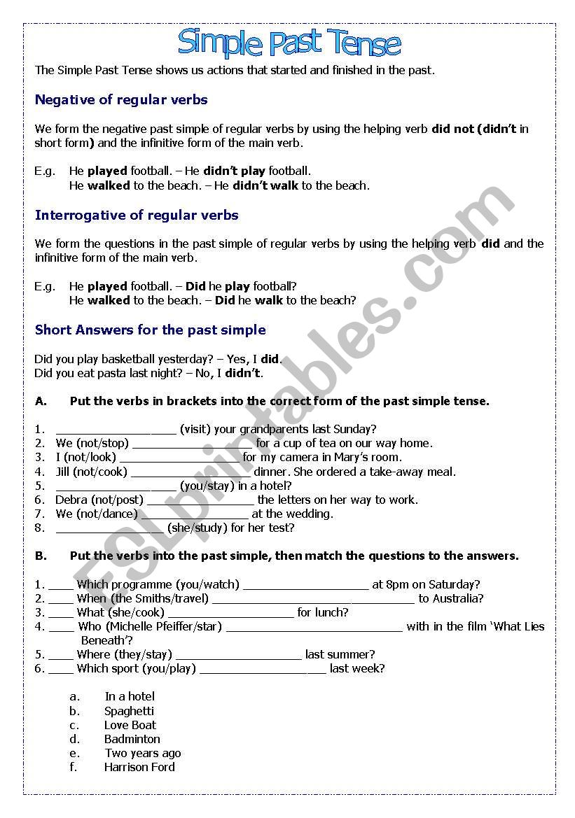 Negative and Interrogative Simple Past (regular verbs)