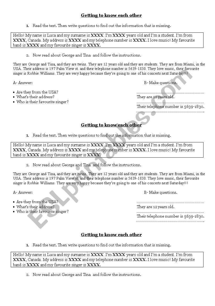 Getting to know people worksheet