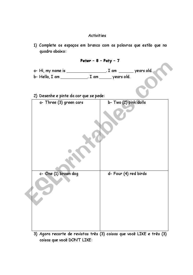 Colors and Numbers worksheet