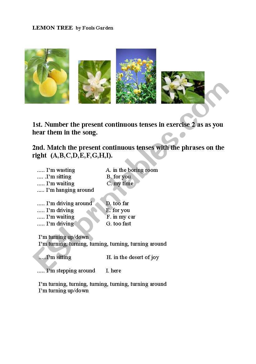 LEMON TREE by Fool Garden worksheet