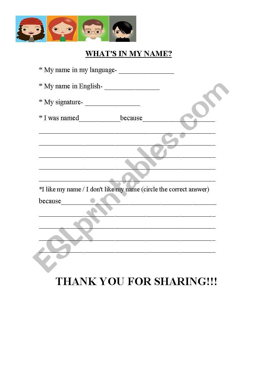 Whats in my name? worksheet