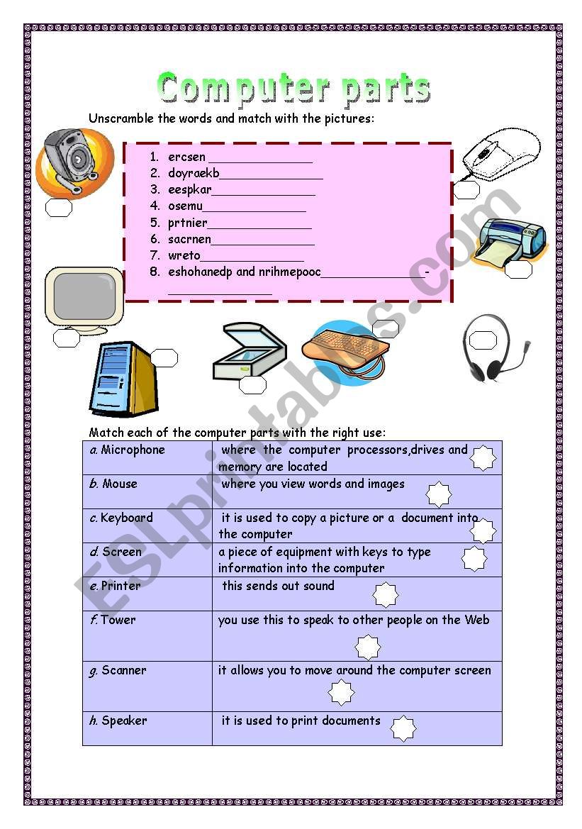 Computer Parts - Esl Worksheet By Maripa 38E