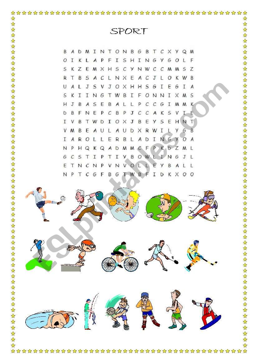 wordsearch sport worksheet