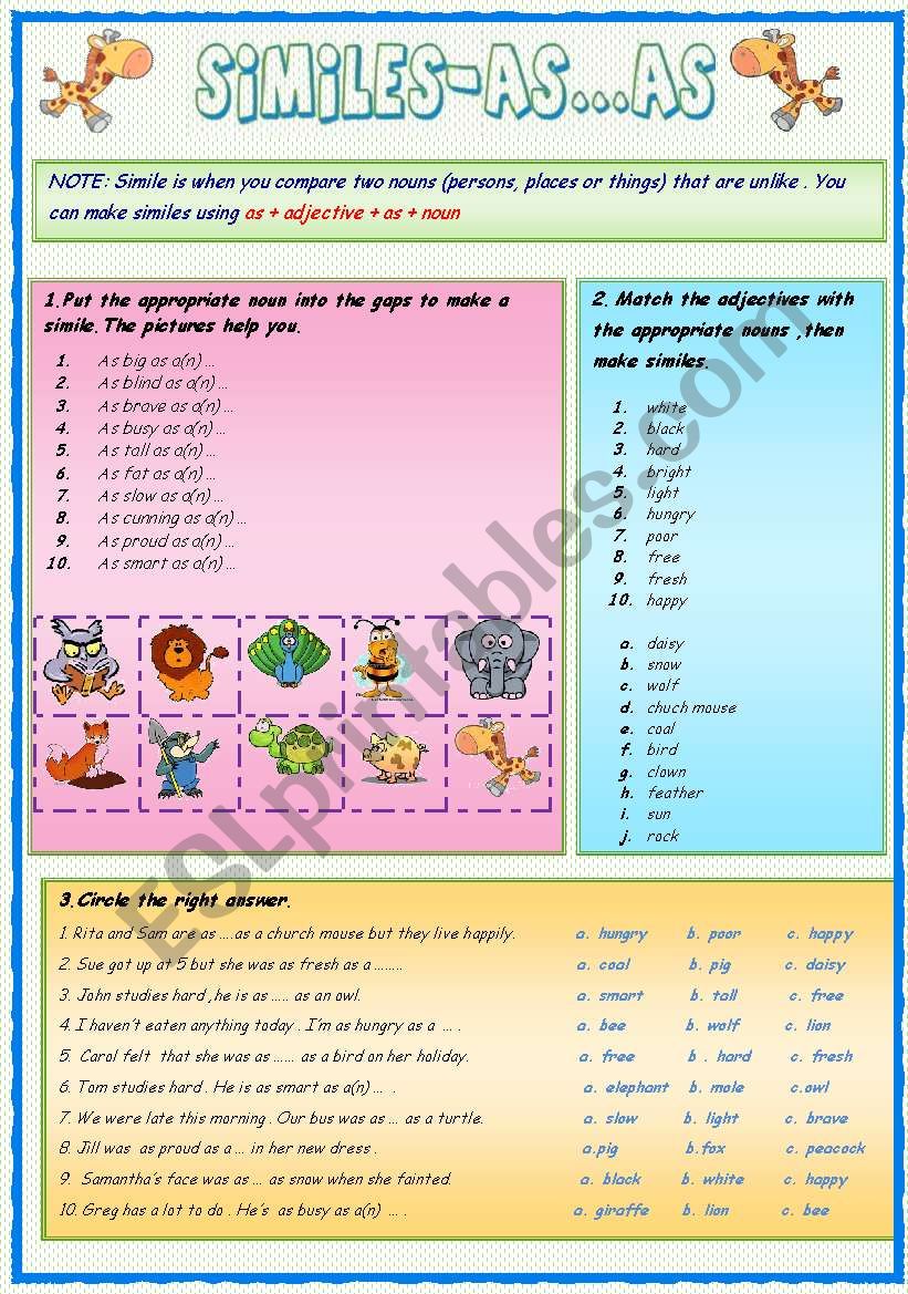 Similes -As ...as worksheet