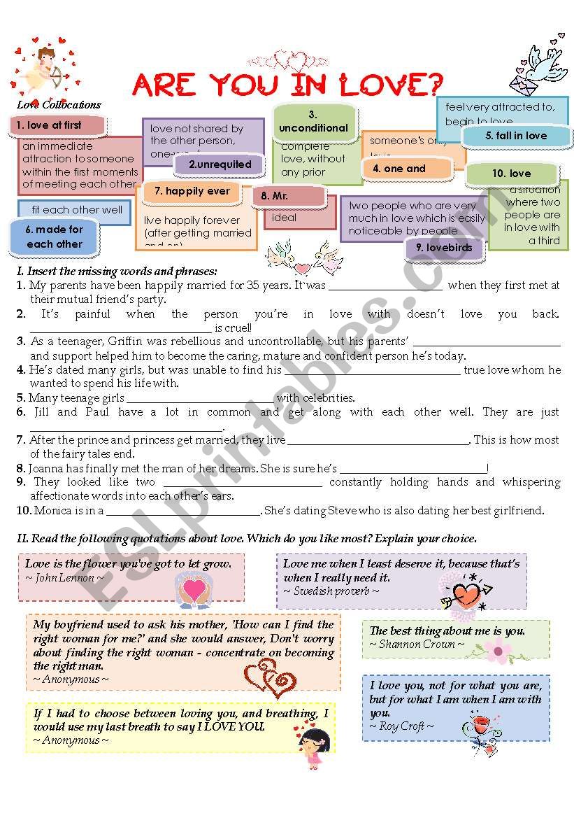 ARE YOU IN LOVE? worksheet