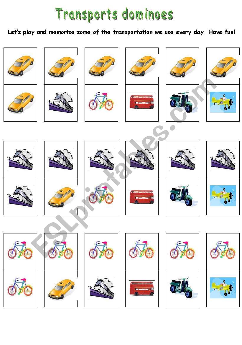 Game - transports dominoes worksheet