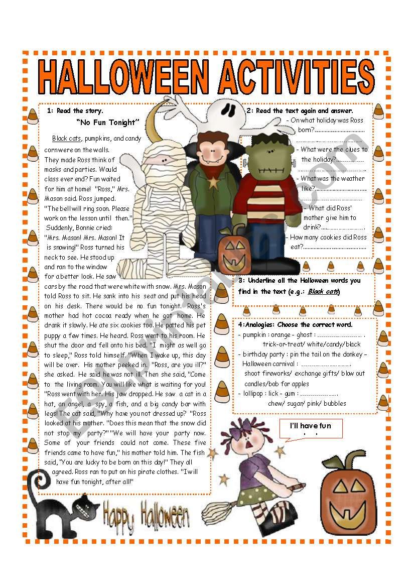 OCTOBER THEME - HALLOWEEN : READING -QUESTIONS AND ANALOGIES   (1/3)