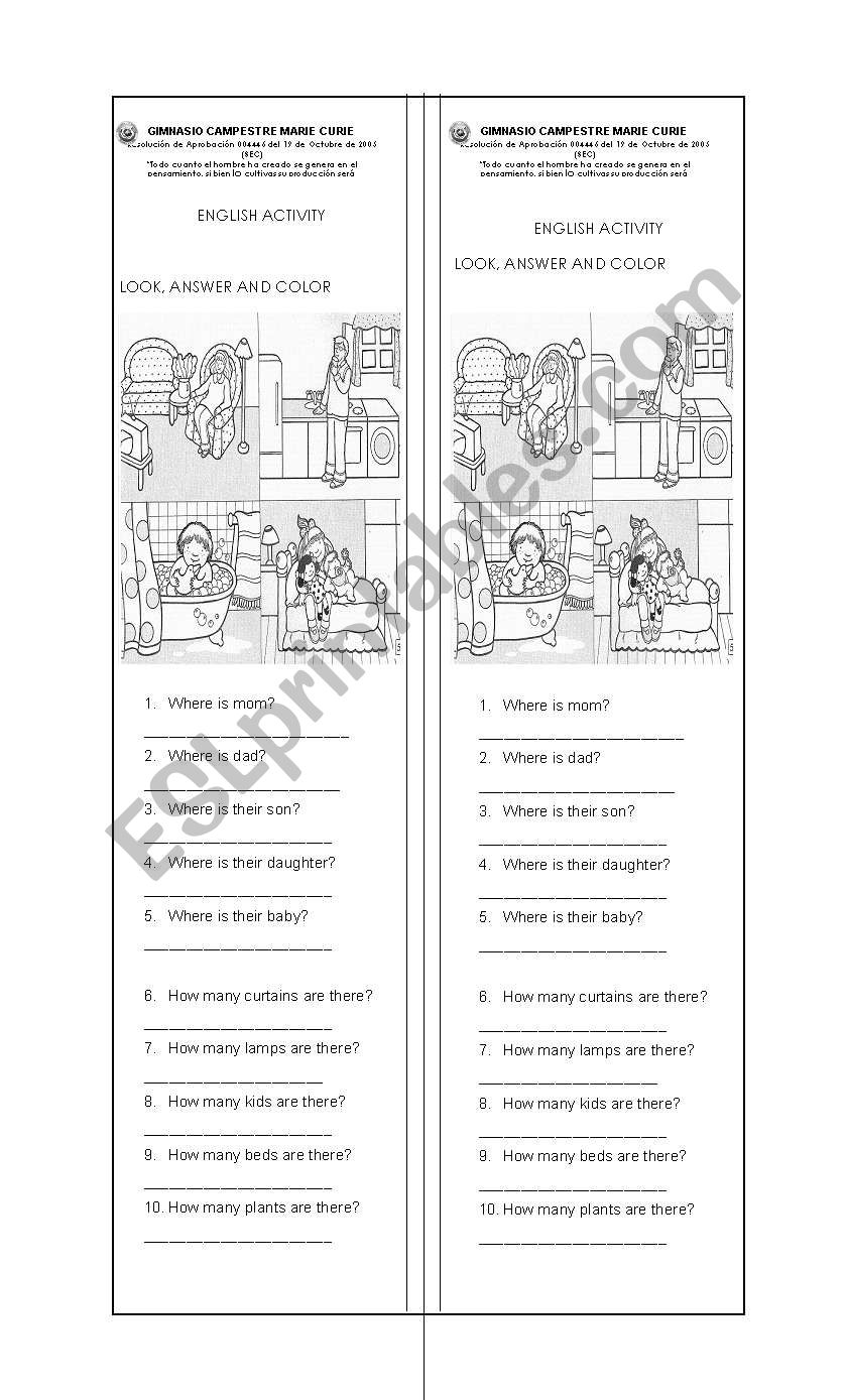 Where ? and How many? worksheet