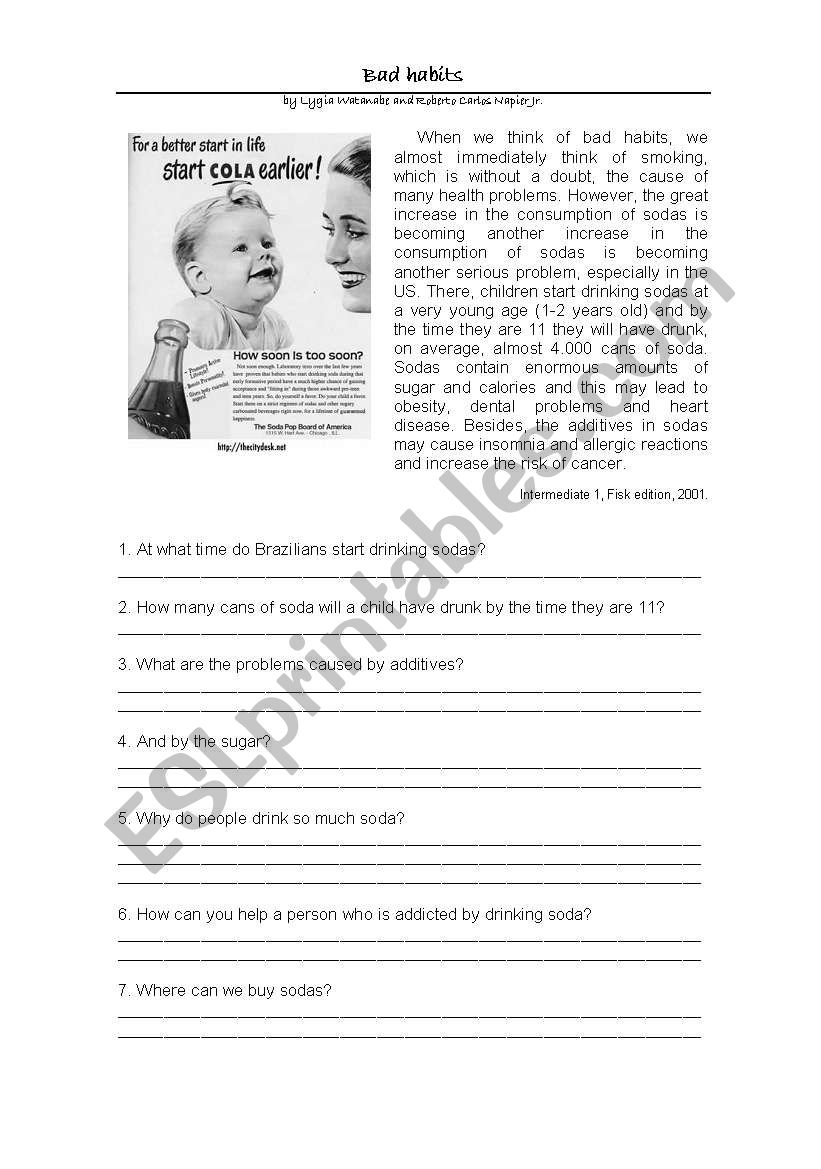 Bad habits worksheet