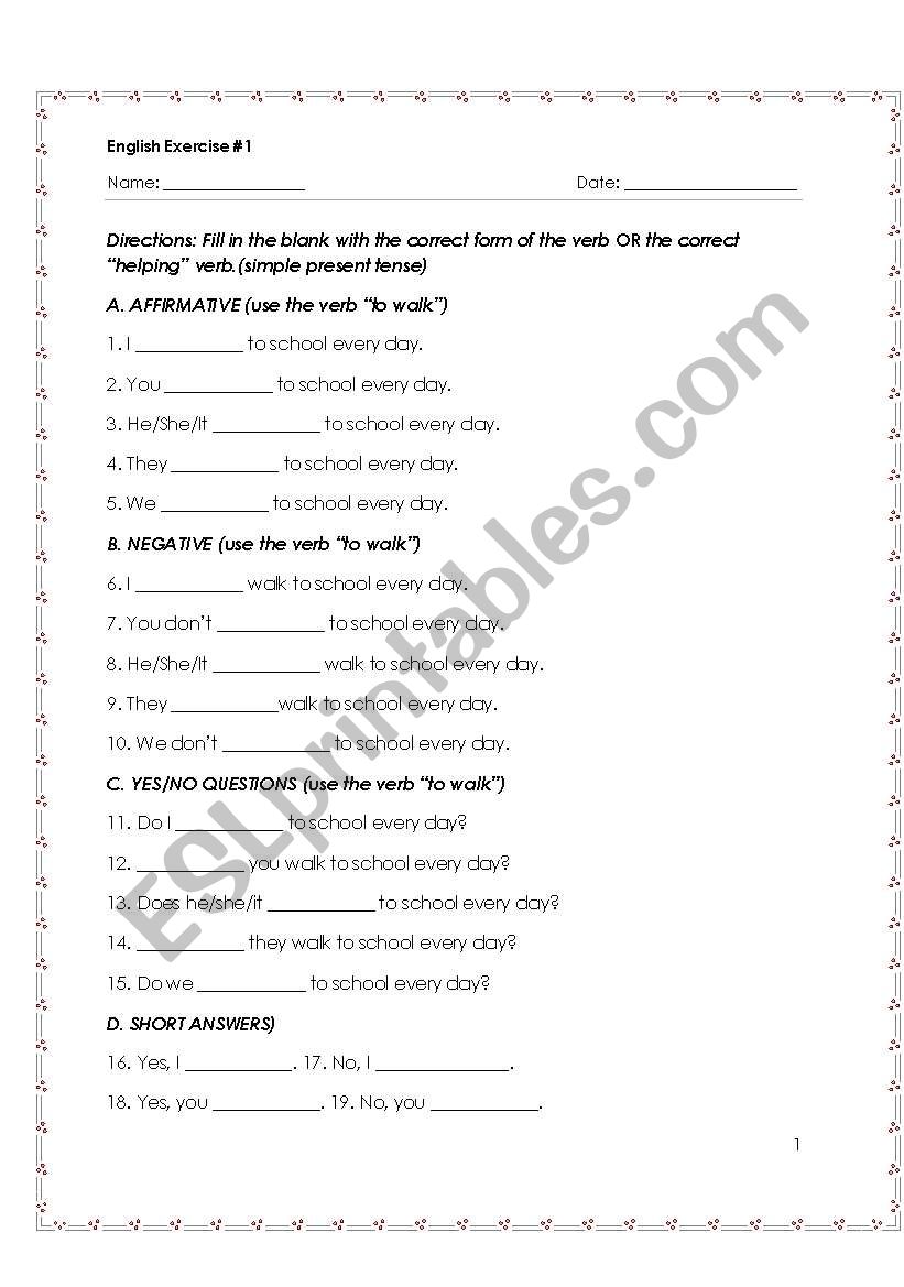 Simple Present Tense Worksheet