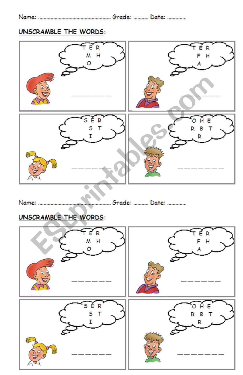 unscramble Family worksheet