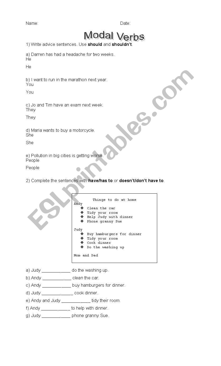 modals worksheet