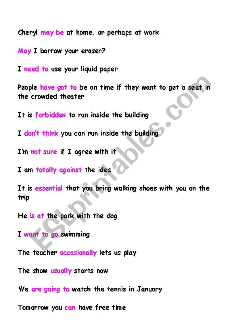 Modality worksheet