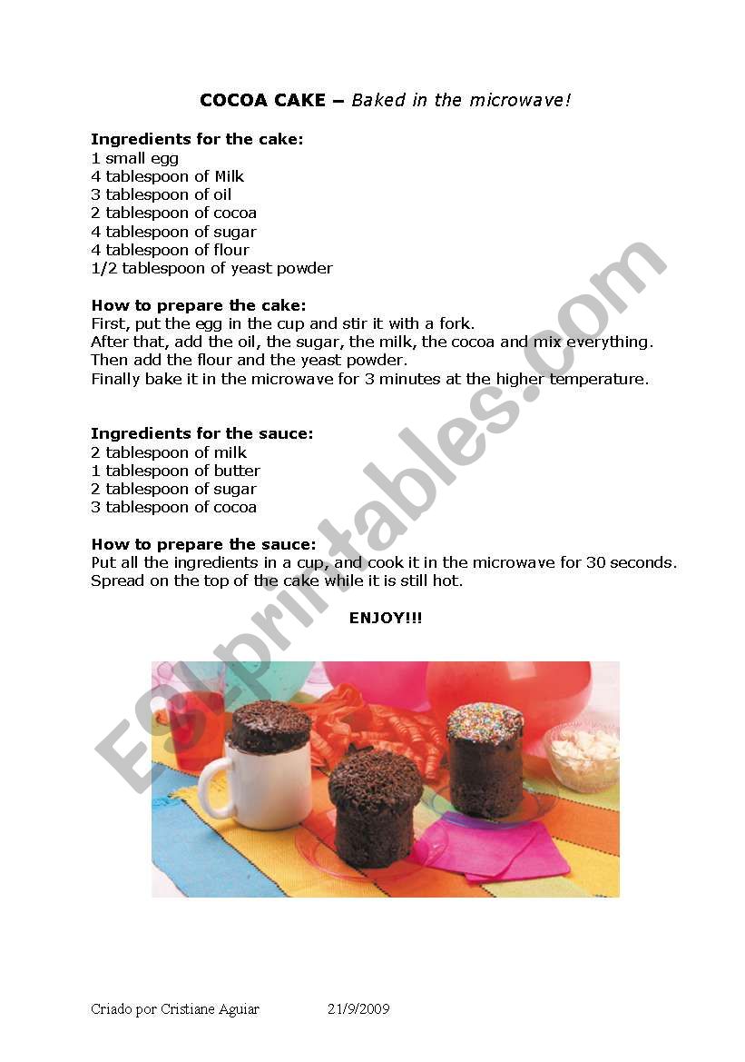 COCOA CAKE worksheet