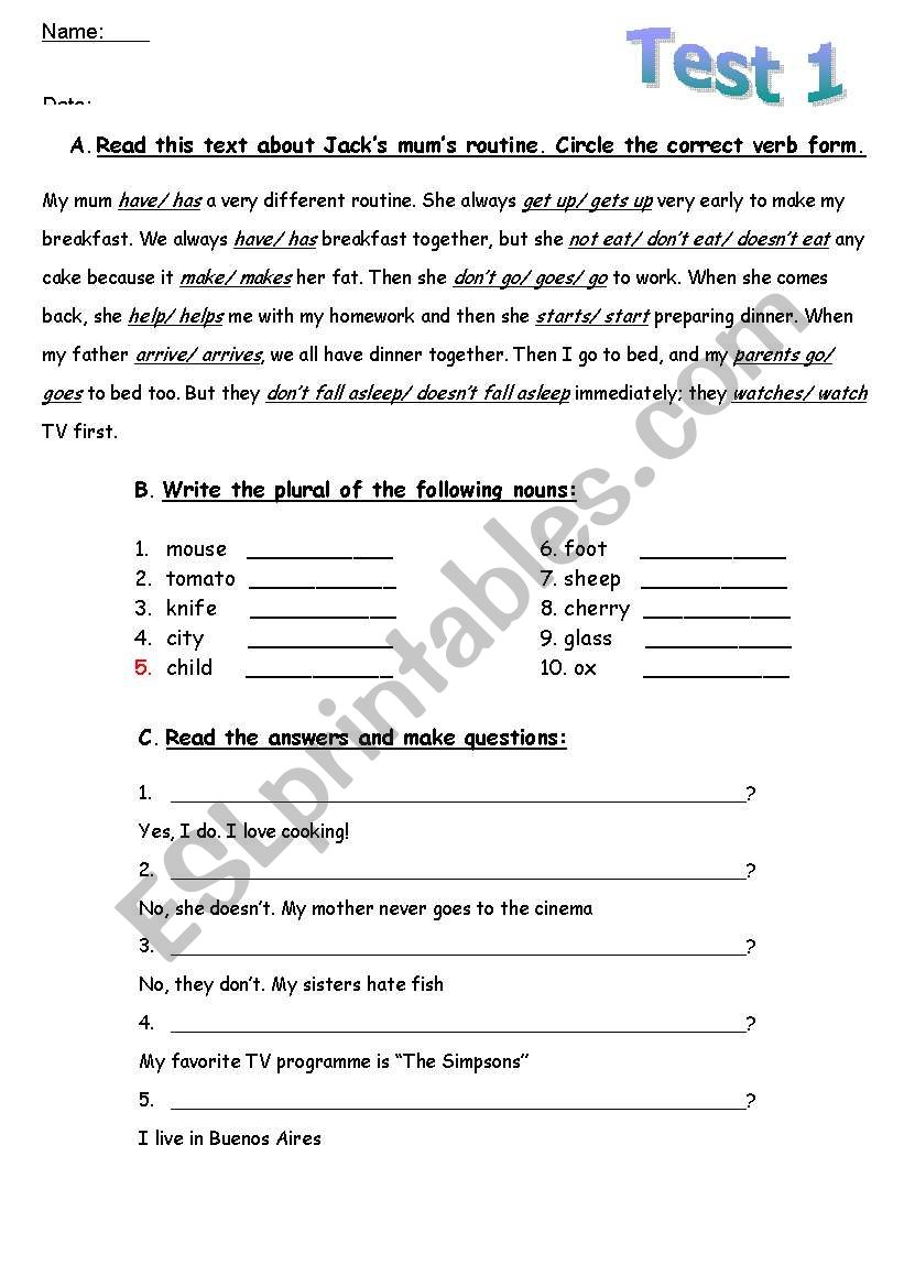 Test 4 pages worksheet
