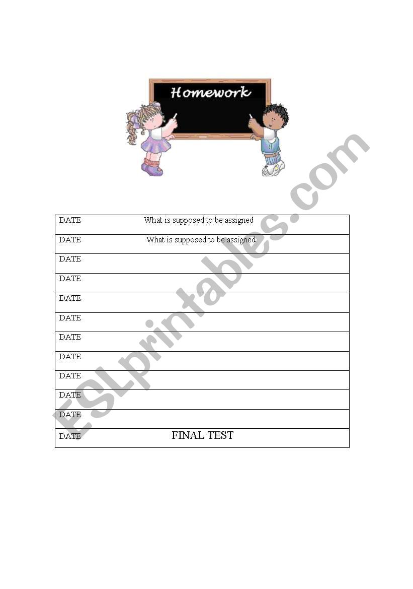 Homework control worksheet