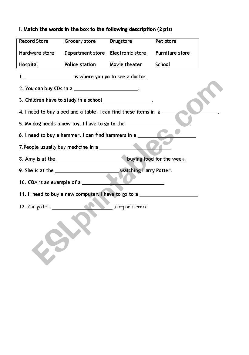 directions worksheet