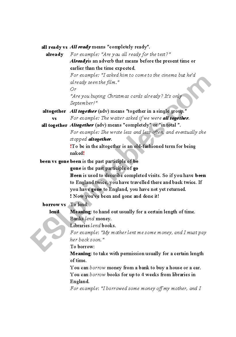 Common mistake worksheet