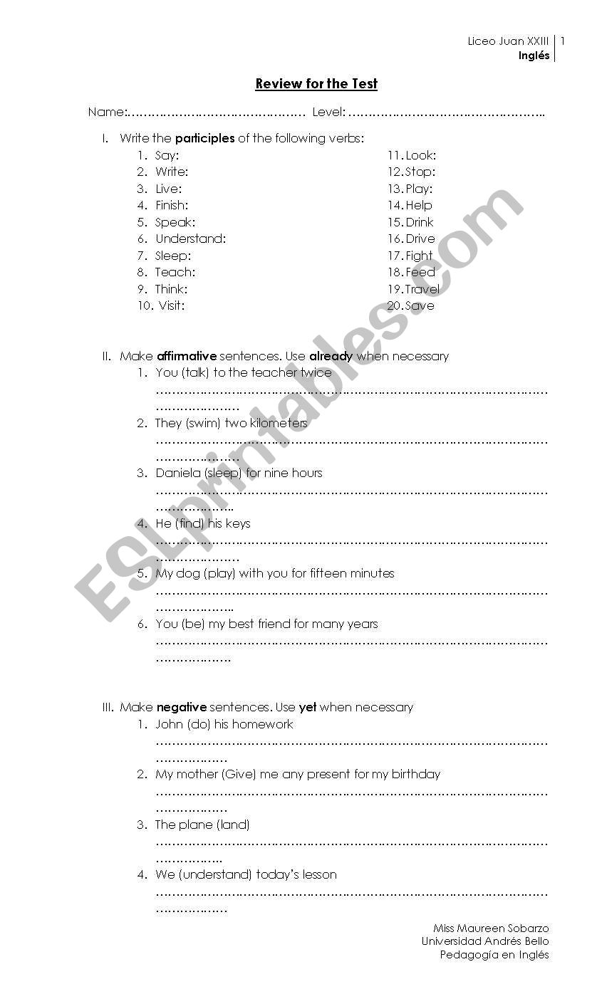 Present perfect worksheet worksheet