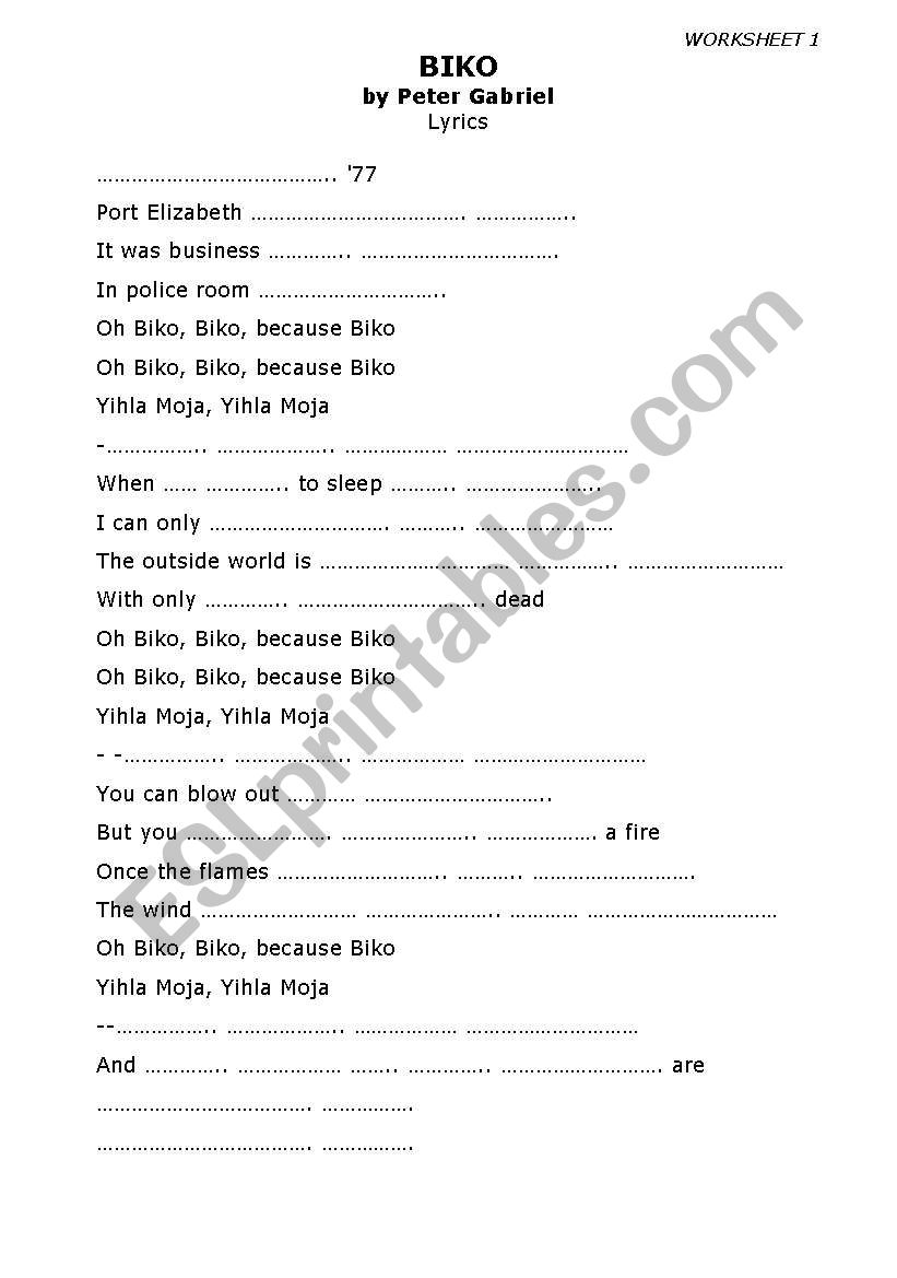 BIKO WORKSHEET worksheet