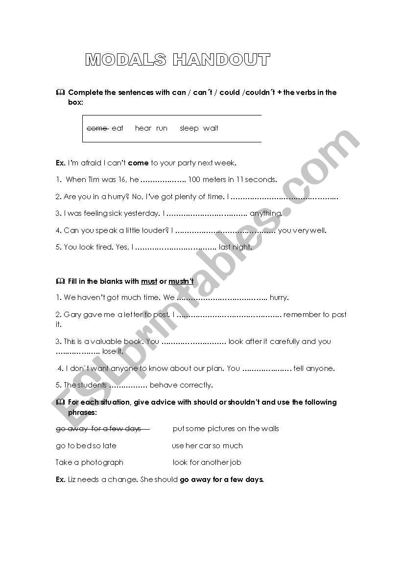 Modals worksheet