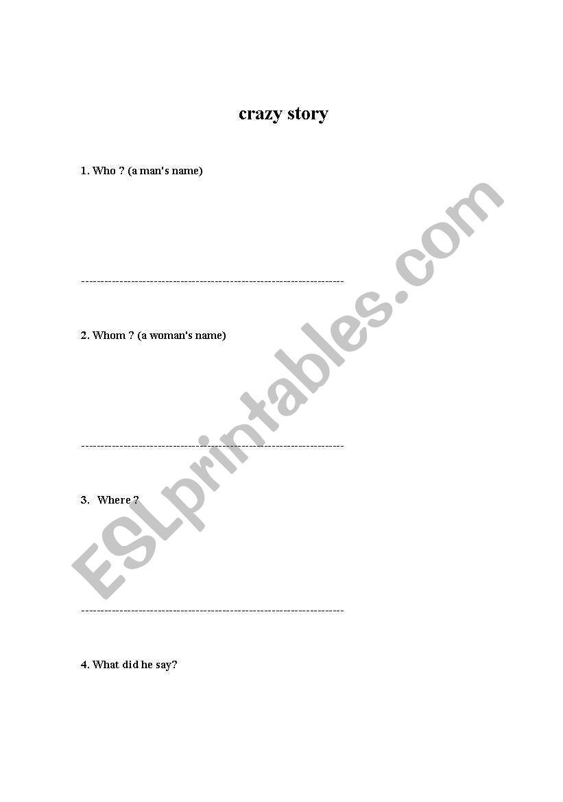 crazy story worksheet