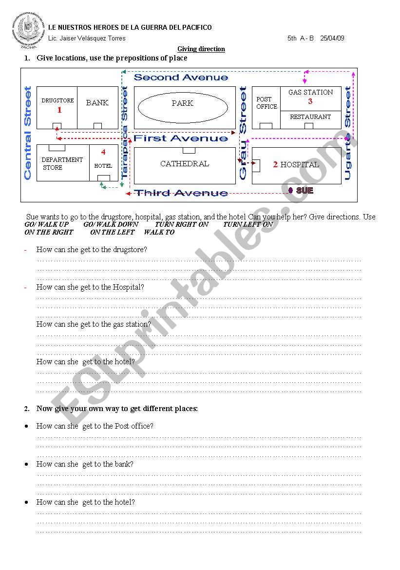 giving directions worksheet