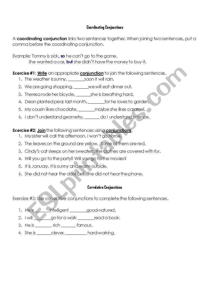Conjunctions worksheet