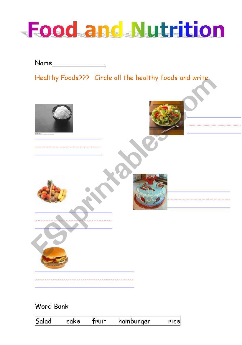 food and nutrition worksheet