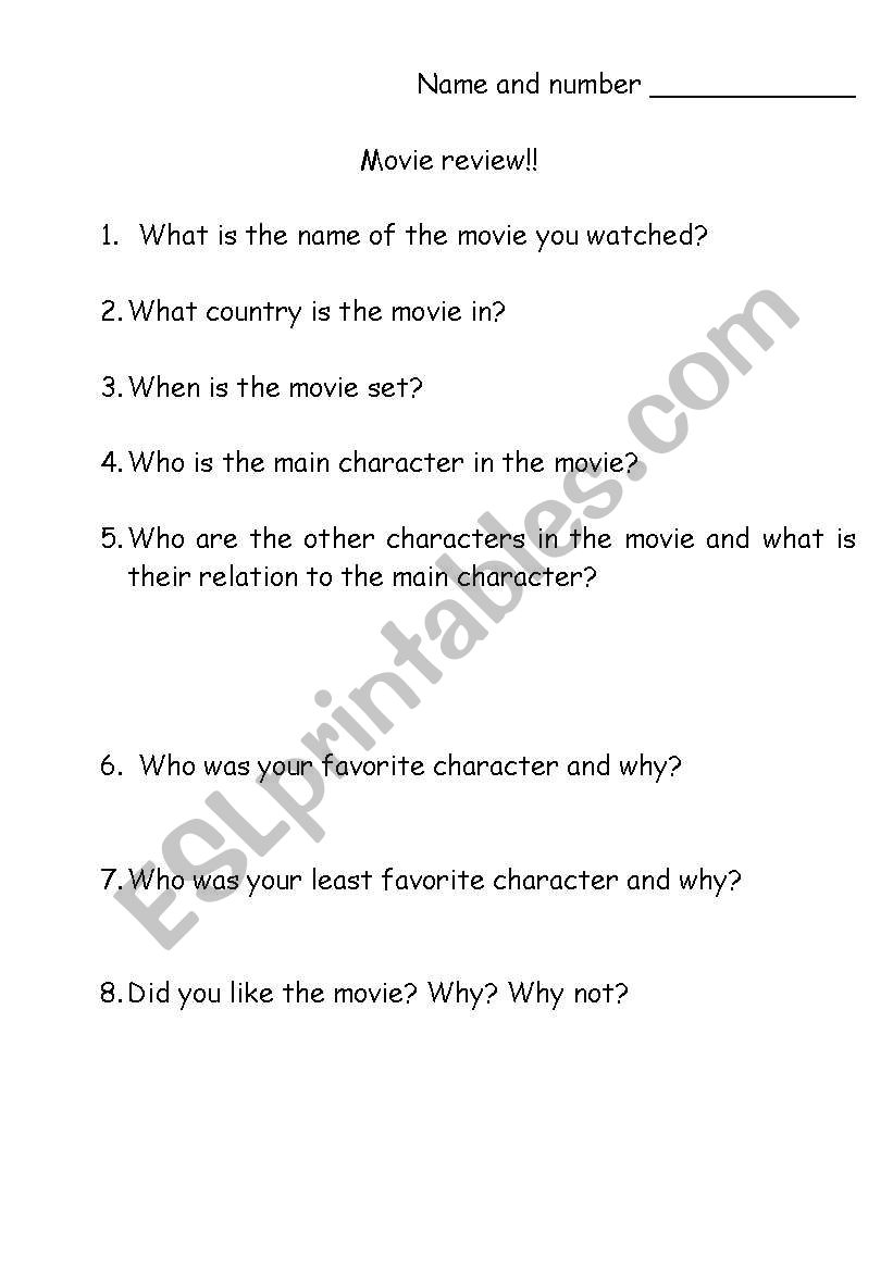 Movie review worksheet