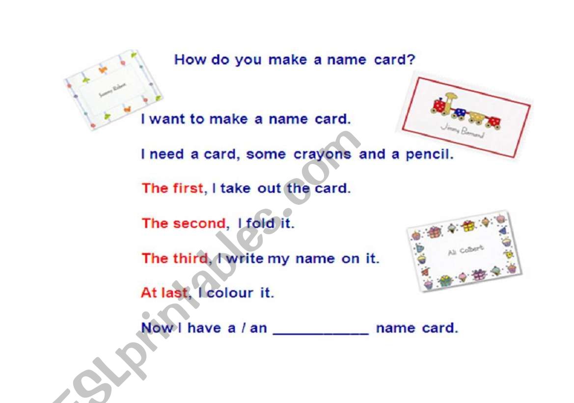 How do you make a name card? worksheet