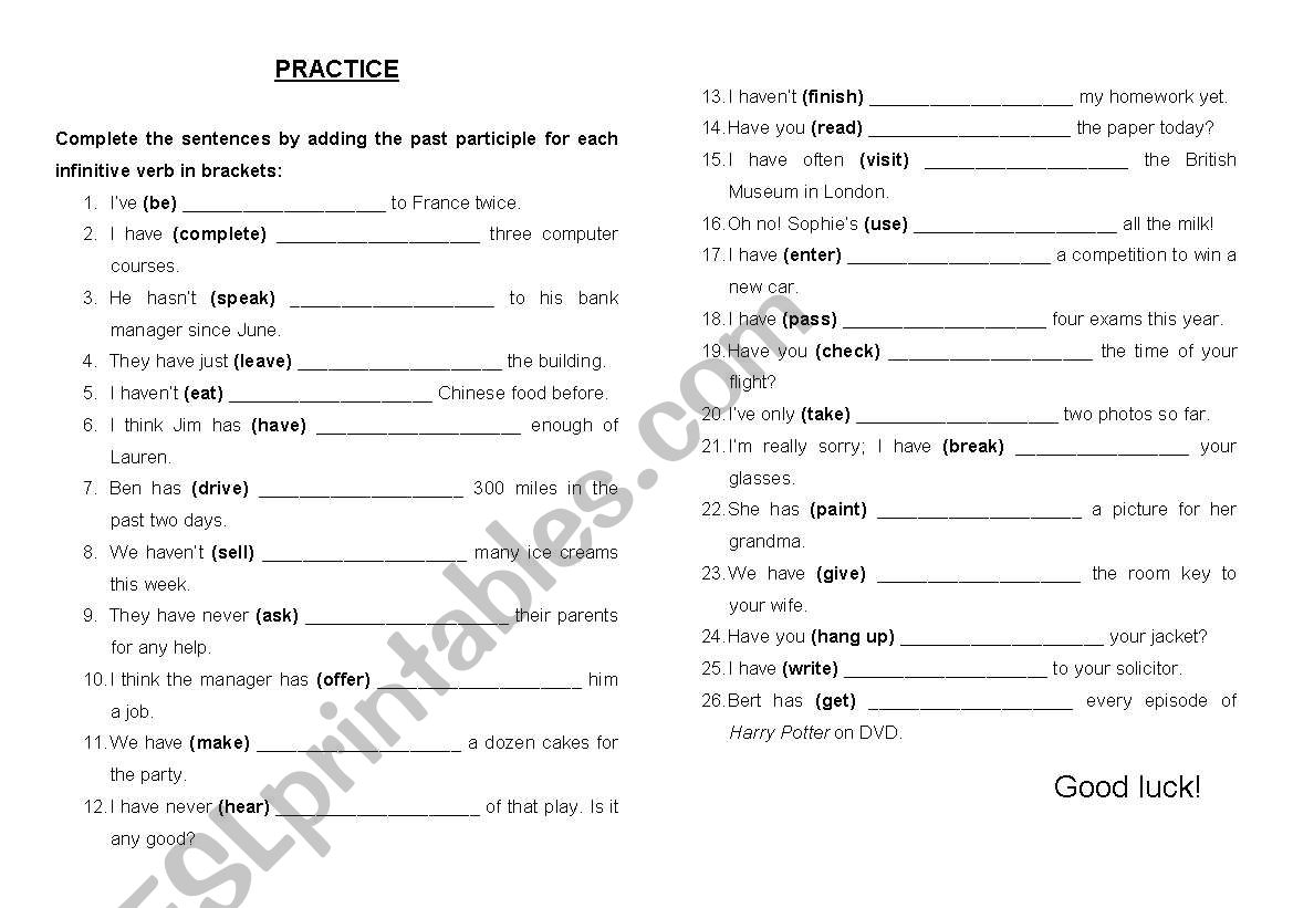 Present Perfect worksheet