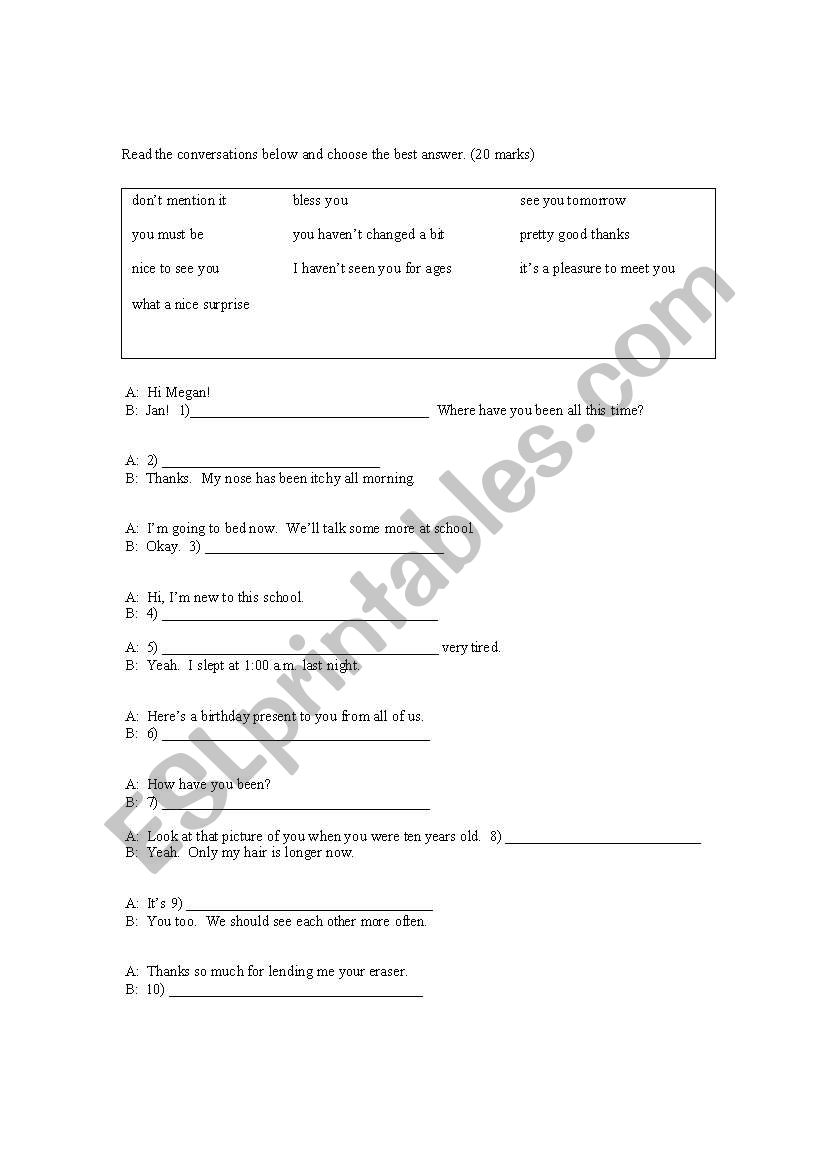 Socializing worksheet