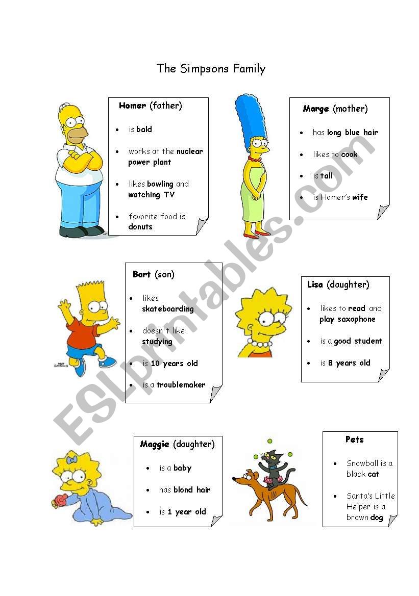 Simpsons Family worksheet