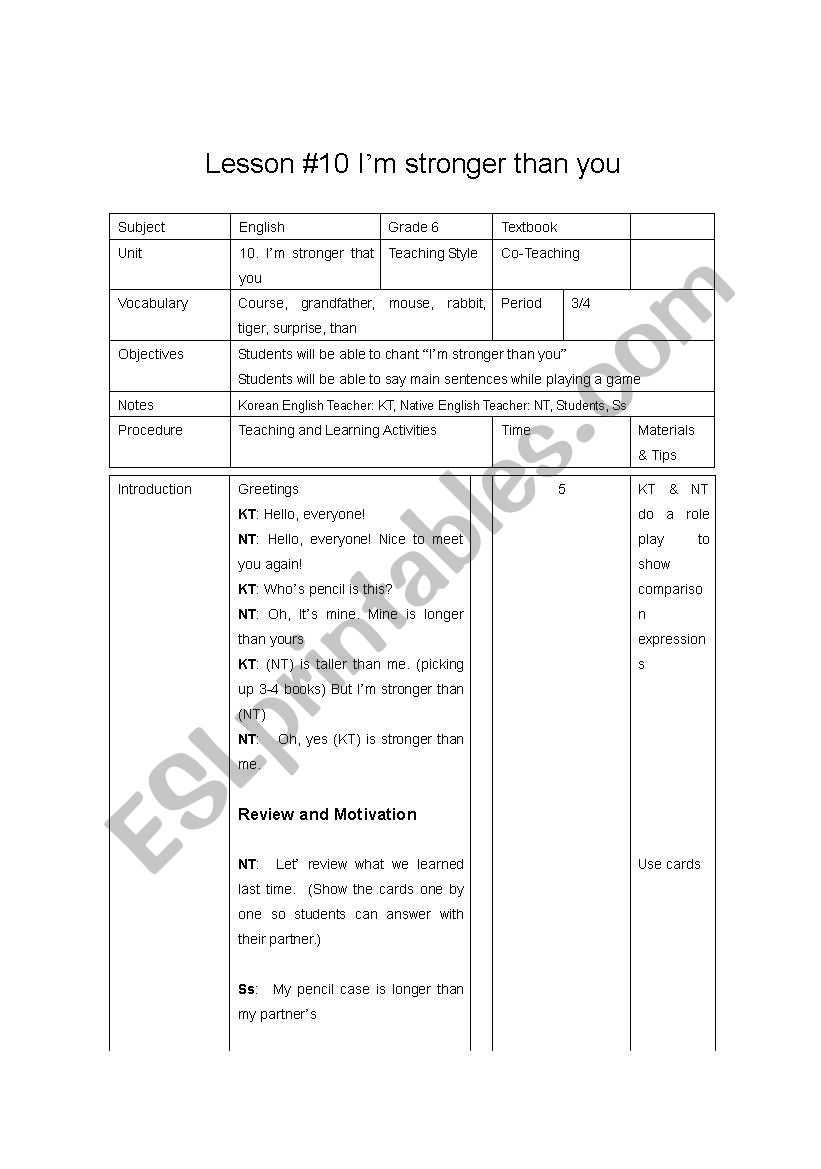 Lesson Plan 10 worksheet